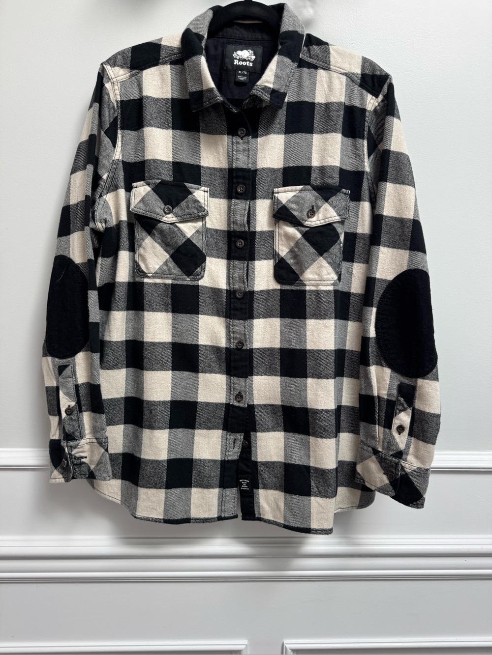 Roots Men's Black & Cream Plaid Cotton Shirt - Size XL - Like New